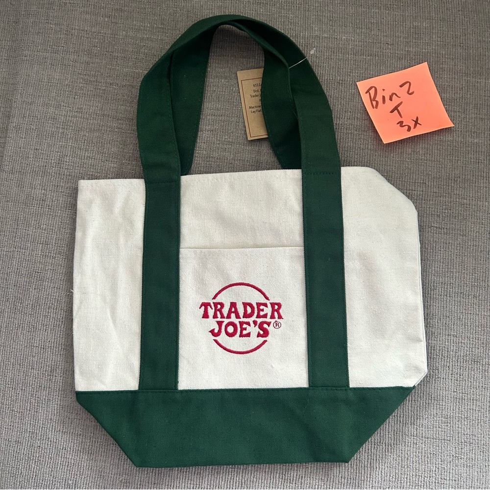 Trader Joe's mini Green and White Tote Bag